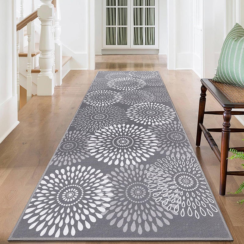 StepRite Runner Rug 2 x 6 ft Washable Rugs Hallway Runner Rugs Kitchen Runner Rug Non Slip Soft Runner with Rubber Backing for Kitchen Hallway Laundry Bedroom Living RoomGrey