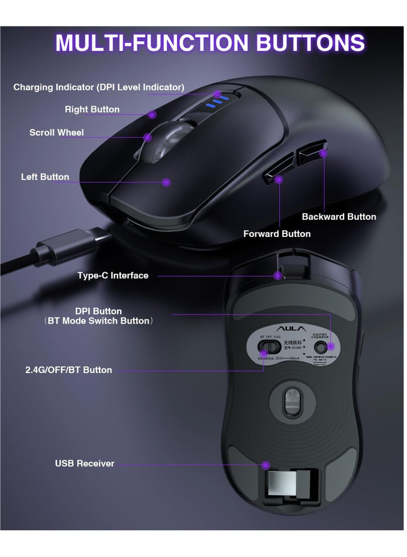 AULA - SC580 Wireless Gaming Mouse Tri-Mode 2.4G/BT5.0/USB-C Ergonomic Computer Mouse - Image 1
