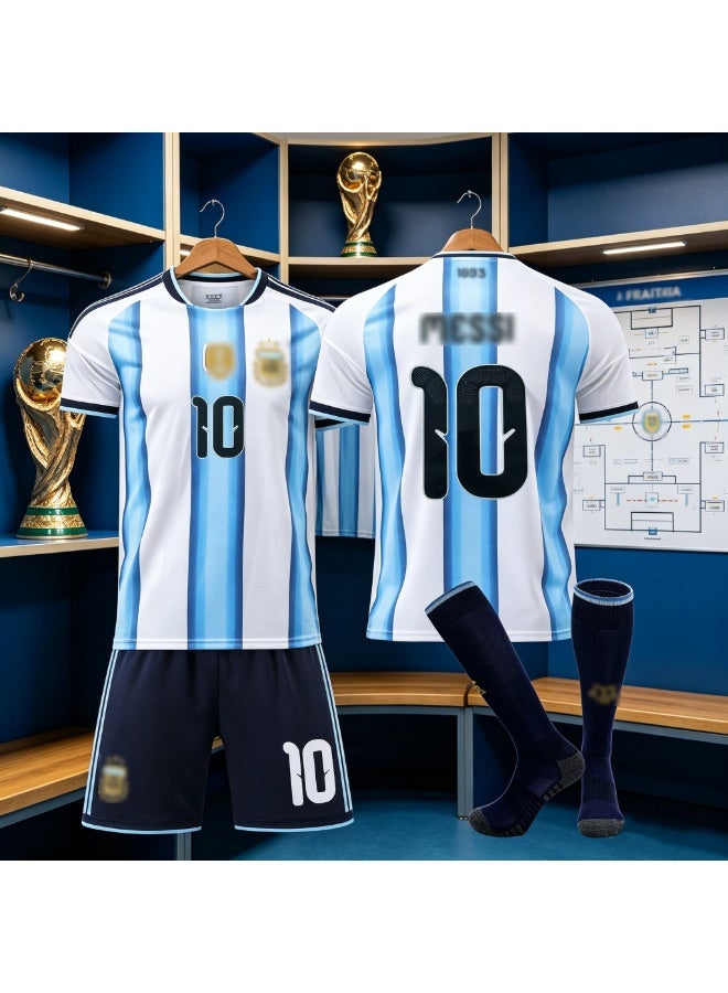 HOMESTAR Kids Football Jersey Set, New Argentina Messi Jersey 10 With Socks Football Uniform Set – New Argentina Home 10 Jersey With Socks, Kids Soccer Shirt Sportswear Set, Ideal For Fans and Players - Image 3