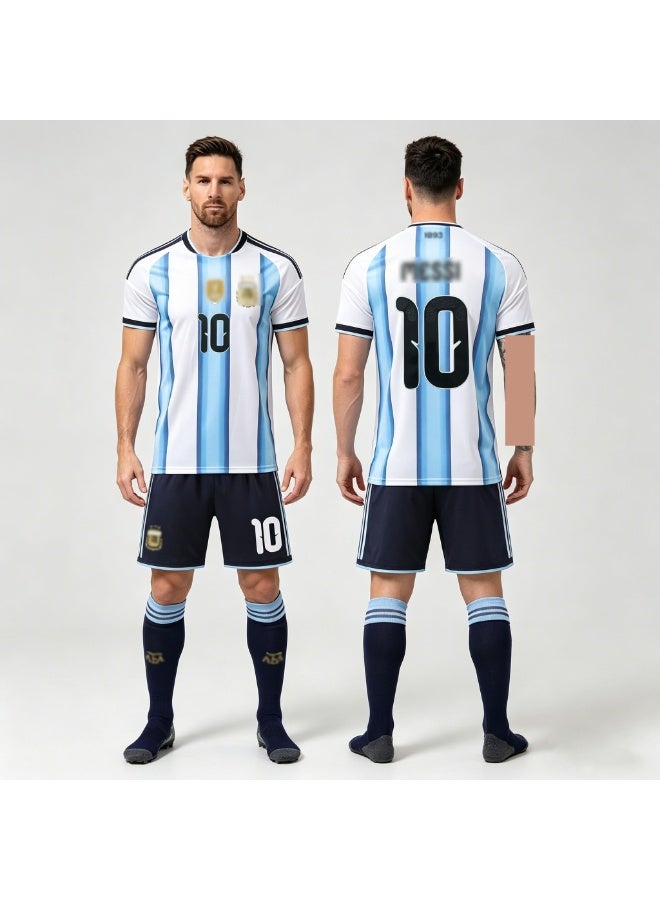 HOMESTAR Kids Football Jersey Set, New Argentina Messi Jersey 10 With Socks Football Uniform Set – New Argentina Home 10 Jersey With Socks, Kids Soccer Shirt Sportswear Set, Ideal For Fans and Players - Image 4