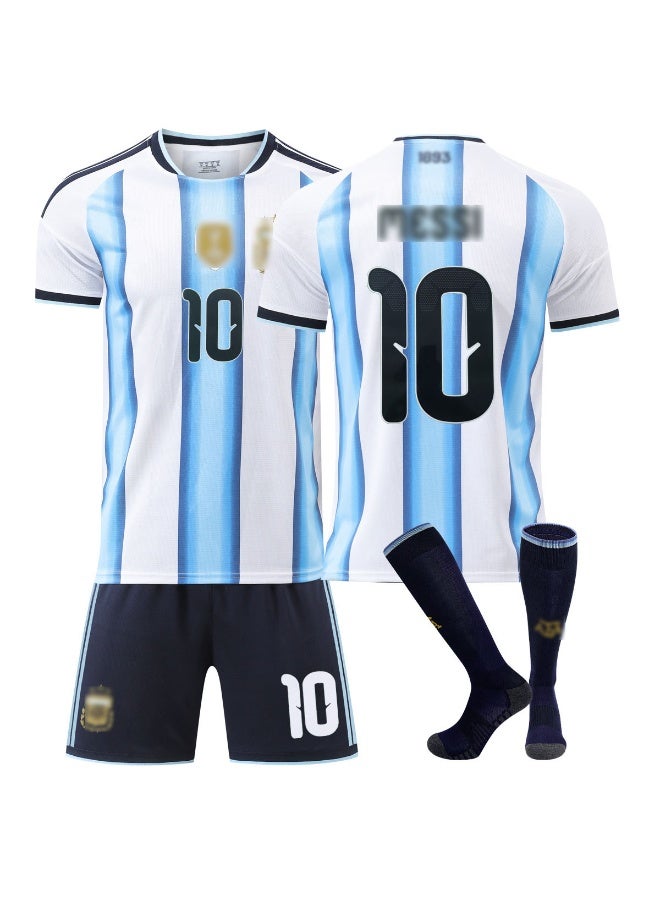 HOMESTAR Kids Football Jersey Set, New Argentina Messi Jersey 10 With Socks Football Uniform Set – New Argentina Home 10 Jersey With Socks, Kids Soccer Shirt Sportswear Set, Ideal For Fans and Players - Image 1
