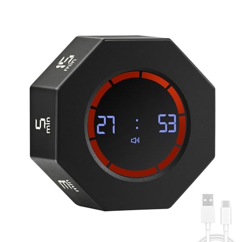 Kaflin Small Rechargeable Pomodoro Timer, Gravity Sensor Auto-Rotating 7 Preset Times (1/3/5/15/30/60/90 min) & Count Up Mode, Digital Kitchen Timers for Cooking, Work and Study (Space Gray) - Image 1