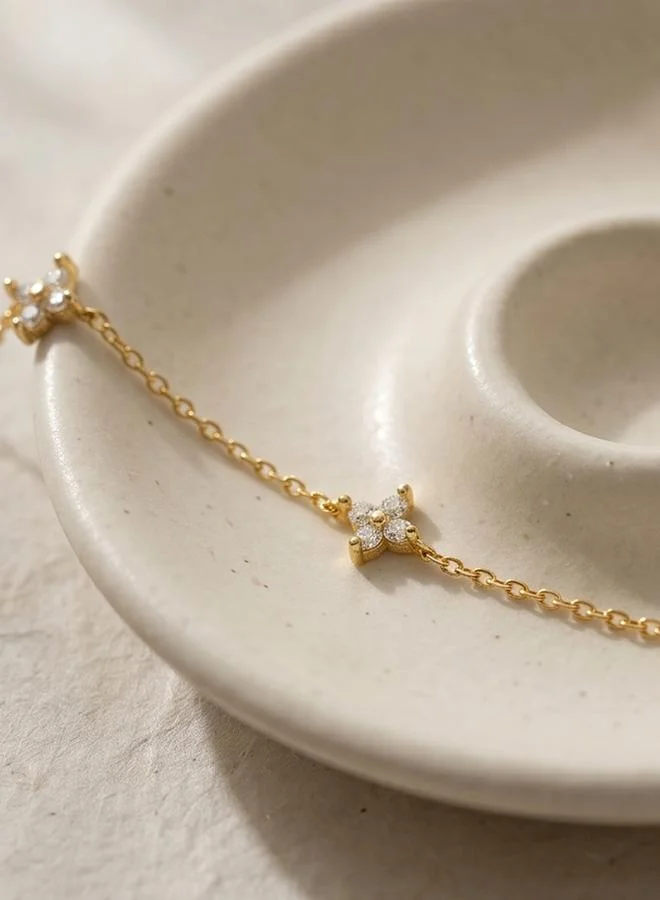Take Two Gold Tone Rhinestone Floral Charms Link Bracelet