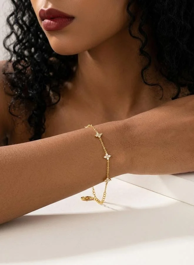 Take Two Gold Tone Rhinestone Floral Charms Link Bracelet
