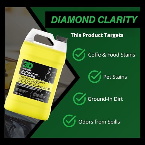 3D Extractor Carpet Cleaner Shampoo for Machine Use - Upholstery Cleaner, Stain Remover & Odor Eliminator - Low Foam, No Residue Formula 1 Gallon - Image 3