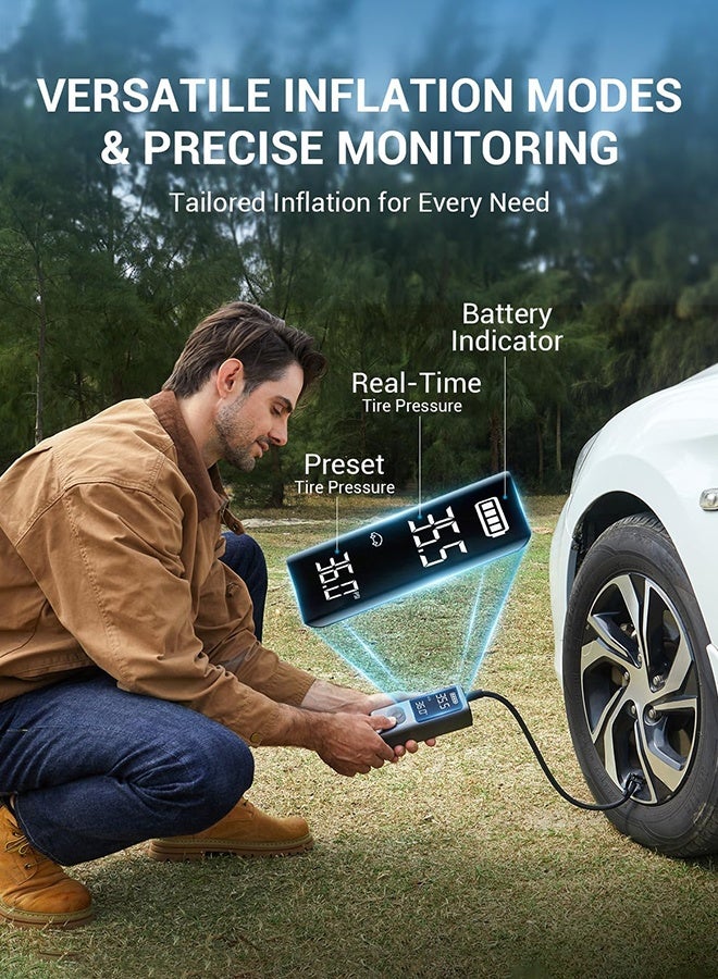 AVAPOW AP18 Tire Inflator Portable Air Compressor, 300% Faster 150 PSI Cordless Air Pump with Tire Pressure Gauge, 3.7″ Dual LCD Screen, Auto-Shuts Off Tire Pump for Car, Motorcycle, Bicycle, Balls  - Image 2