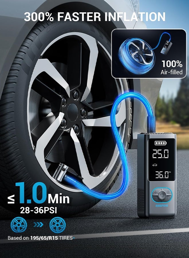 AVAPOW AP18 Tire Inflator Portable Air Compressor, 300% Faster 150 PSI Cordless Air Pump with Tire Pressure Gauge, 3.7″ Dual LCD Screen, Auto-Shuts Off Tire Pump for Car, Motorcycle, Bicycle, Balls  - Image 3