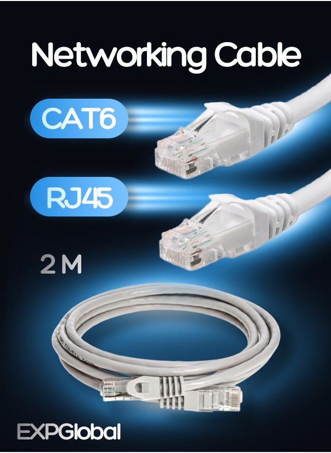 EXPGlobal Ethernet cable UTP CAT6, 2xRJ45, 8 wires x 0.4 mm, light grey, 2m  - Image 1