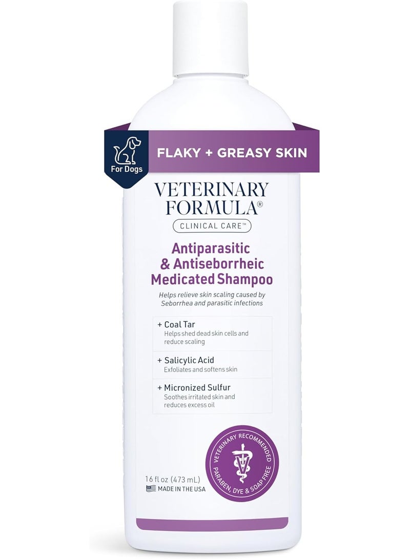 Veterinary Formula Clinical Care Antiparasitic & Antiseborrheic Medicated Dog Shampoo, Relieves Seborrhea, Mange & Itchy Skin, 473 ml From Varmacy - Image 1