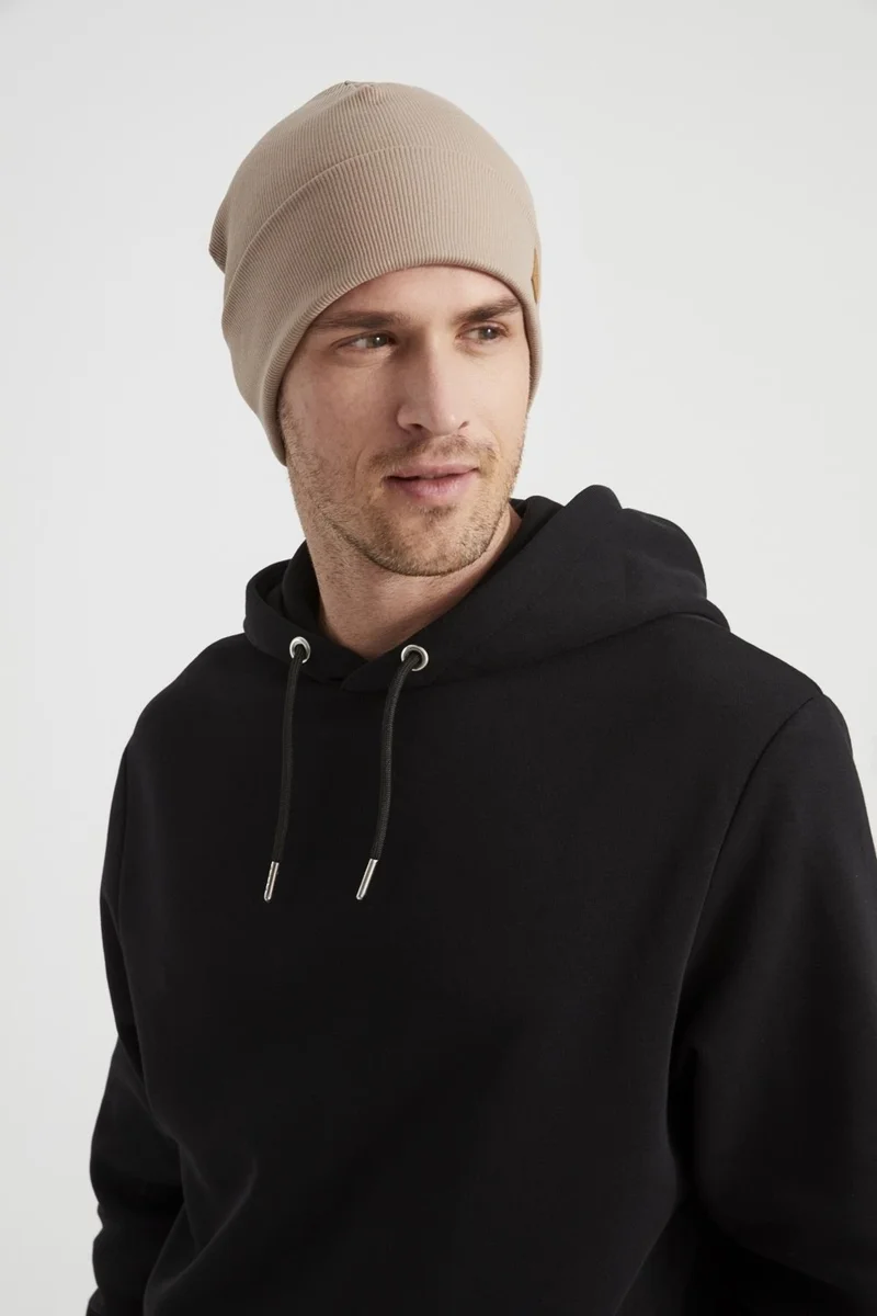 بوتيكجيز Men's Young Light Brown Hat Beret Sports Comfortable Cotton Handmade Difference