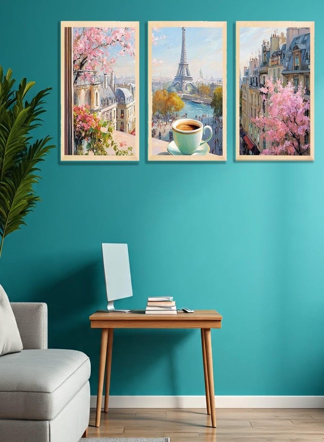 ARAkri Paris Spring Cityscape Triptych Travel Wall Art, 3-Piece Framed Posters Set with Eiffel Tower | Paintings for Wall Decor (13 x 17 inches Multicolor) - Image 3