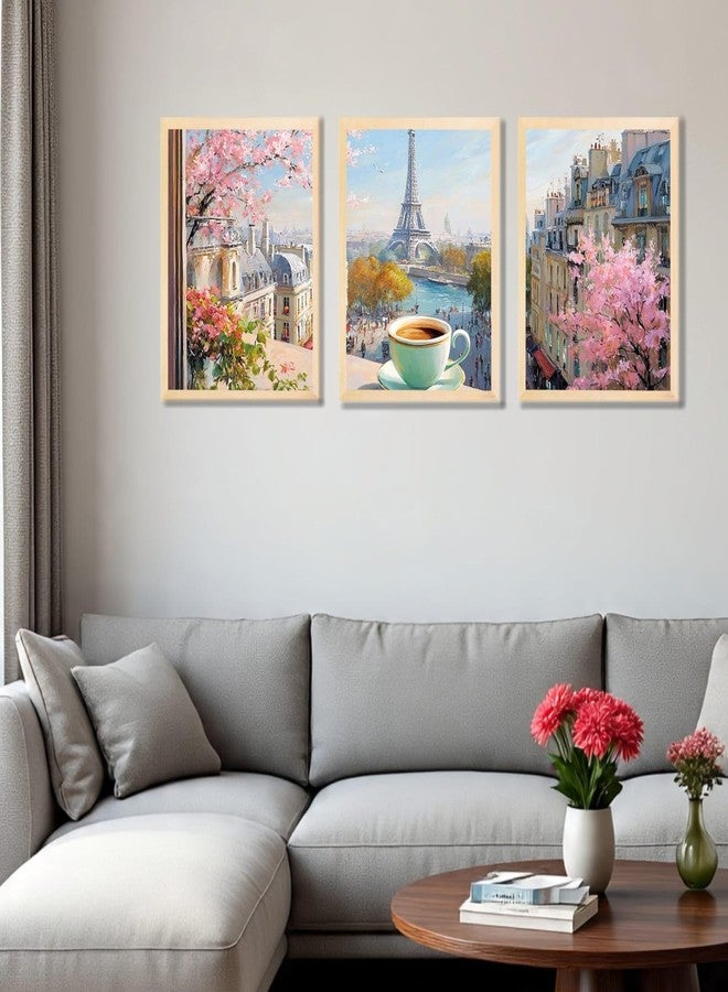 ARAkri Paris Spring Cityscape Triptych Travel Wall Art, 3-Piece Framed Posters Set with Eiffel Tower | Paintings for Wall Decor (13 x 17 inches Multicolor) - Image 4