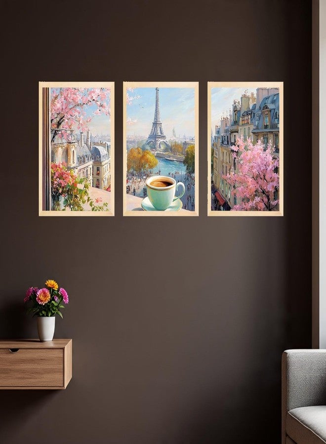 ARAkri Paris Spring Cityscape Triptych Travel Wall Art, 3-Piece Framed Posters Set with Eiffel Tower | Paintings for Wall Decor (13 x 17 inches Multicolor) - Image 5