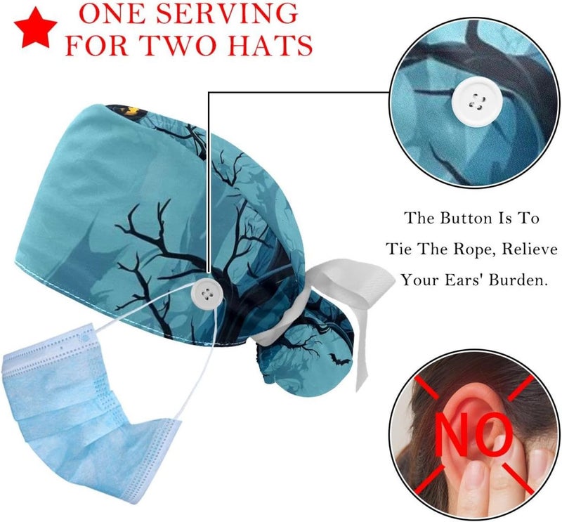 Adjustable Working Cap, 2 Packs Halloween Cobweb and Spiders_162 Surgical Cap Sweatband, Tie Back Hat - Image 3