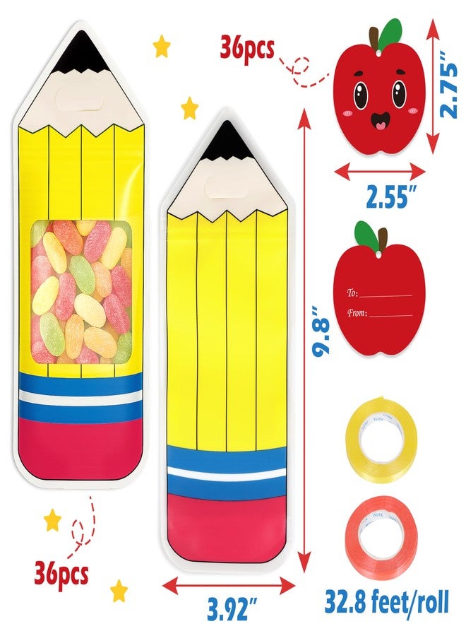 luck sea 36PCS Back to School Goodie Bags Gifts Bulk: Students Teachers Party Favors, Plastic Candy Snack Pencil Treat Bag with Card, Teacher Appreciation Week, First Day of Classroom Welcome Decorations - Image 5