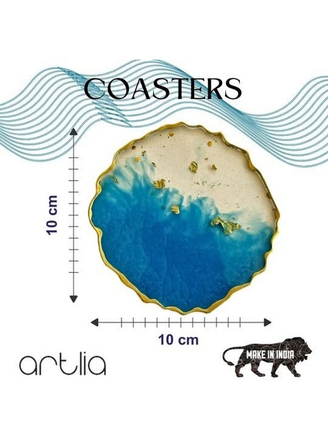 Artlia Resin Coasters Dining Table Set of 4,(4'' Diameter Ideal for Gifting (Birthdays,Anniversaries,Weddings),Enhancing Home Decor,Gifts,and Special Occasions,Handcrafted Coasters (Metallic Blue)  - Image 2
