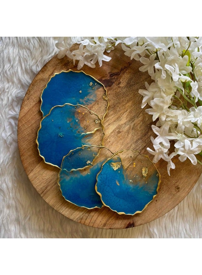 Artlia Resin Coasters Dining Table Set of 4,(4'' Diameter Ideal for Gifting (Birthdays,Anniversaries,Weddings),Enhancing Home Decor,Gifts,and Special Occasions,Handcrafted Coasters (Metallic Blue)  - Image 1