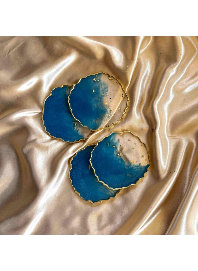 Artlia Resin Coasters Dining Table Set of 4,(4'' Diameter Ideal for Gifting (Birthdays,Anniversaries,Weddings),Enhancing Home Decor,Gifts,and Special Occasions,Handcrafted Coasters (Metallic Blue)  - Image 4