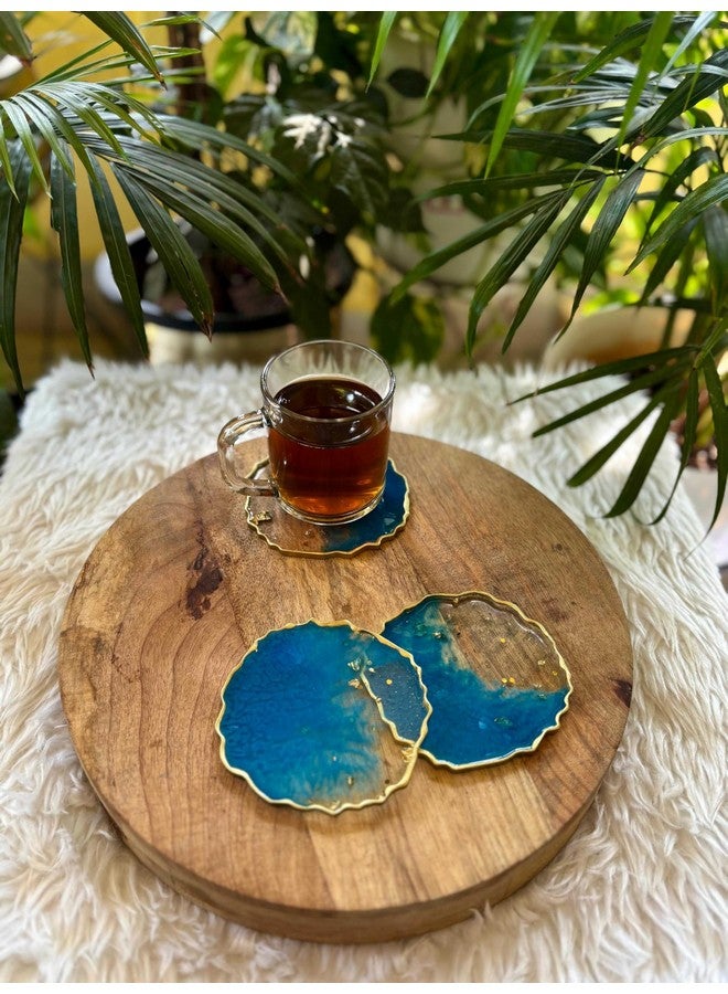 Artlia Resin Coasters Dining Table Set of 4,(4'' Diameter Ideal for Gifting (Birthdays,Anniversaries,Weddings),Enhancing Home Decor,Gifts,and Special Occasions,Handcrafted Coasters (Metallic Blue)  - Image 3