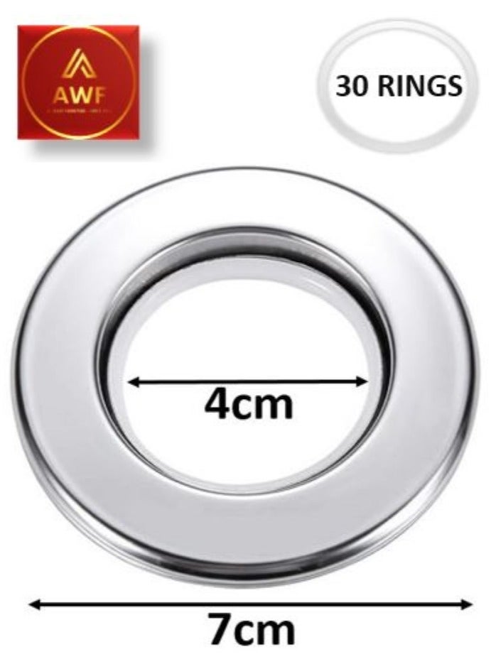 AL WADI FURNITURE AWF Al Wadi Furniture Pack of 30 Shiny Silver Curtain Grommets Round Plastic Curtain Eyelet Rings with nano-scale silencer ring, DIY Rings for Window Curtain, Shower Curtain, Locker Room Door Curtain  - Image 2