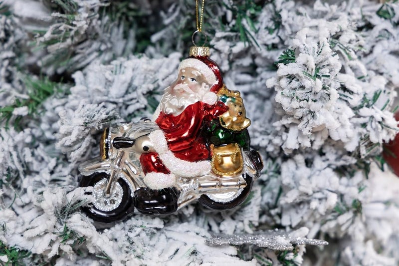 HENGSINGMA Hand Blown Glass Biker Santa on Motorcycle Ornament  Hand Painted Glass Motorcycle Santa Ornaments for Christmas Tree Decorations - Image 3