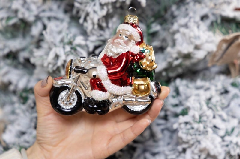 HENGSINGMA Hand Blown Glass Biker Santa on Motorcycle Ornament  Hand Painted Glass Motorcycle Santa Ornaments for Christmas Tree Decorations - Image 4