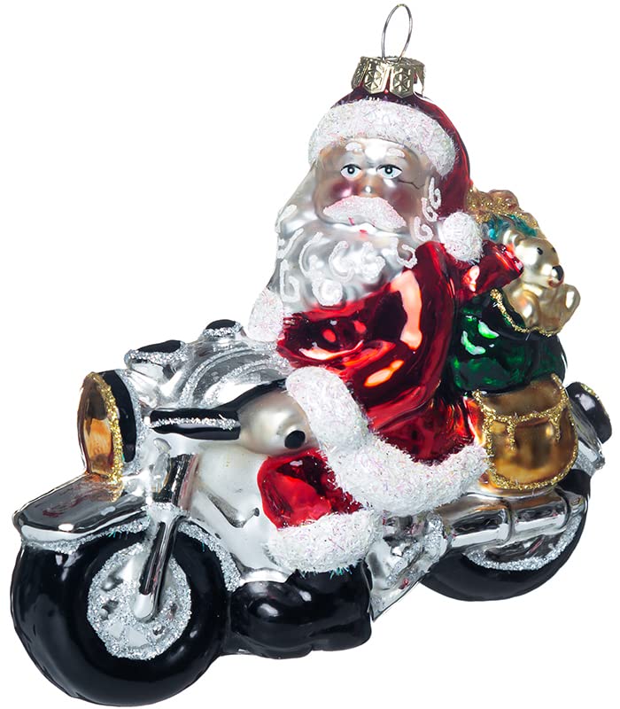HENGSINGMA Hand Blown Glass Biker Santa on Motorcycle Ornament  Hand Painted Glass Motorcycle Santa Ornaments for Christmas Tree Decorations - Image 1