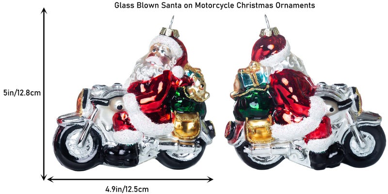 HENGSINGMA Hand Blown Glass Biker Santa on Motorcycle Ornament  Hand Painted Glass Motorcycle Santa Ornaments for Christmas Tree Decorations - Image 2