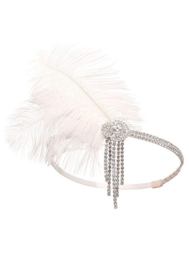 SWEETV Flapper Headbands Womens 1920S Headpiece Great Gatsby Inspired Feather Headband Cocktail Party Rhinestone Hair Accessories For Women Ivory  - Image 3