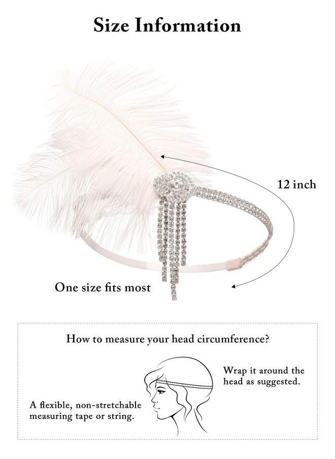 SWEETV Flapper Headbands Womens 1920S Headpiece Great Gatsby Inspired Feather Headband Cocktail Party Rhinestone Hair Accessories For Women Ivory  - Image 4