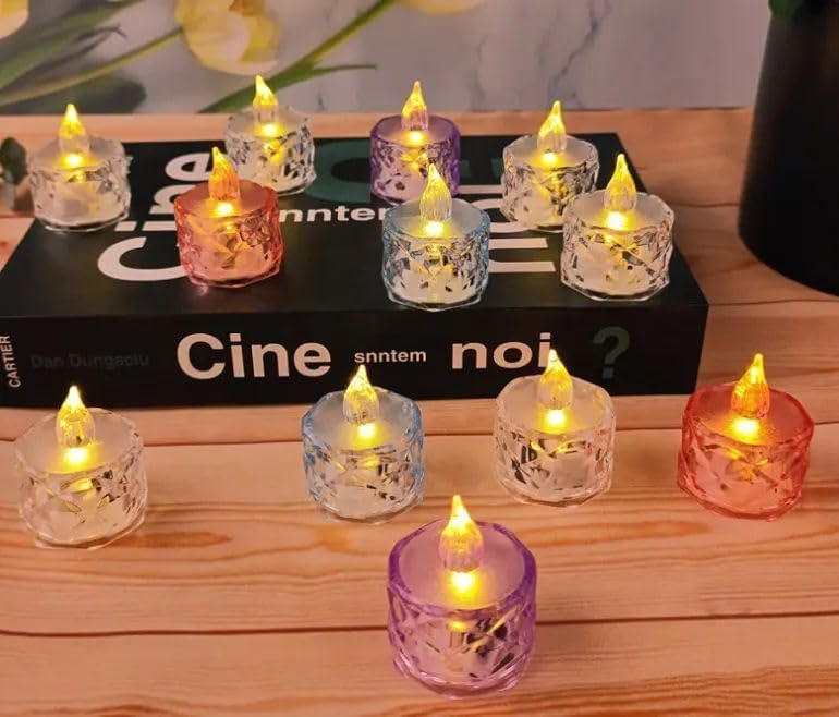 AENCI ENTERPRISE Crystal Flameless and Smokeless Decorative Candles Transparent Acrylic Led Tea Light for Diwali Christmas Festival Candles Multicolor (Diamond led candles-KTC-104, Pack of 6) - Image 4