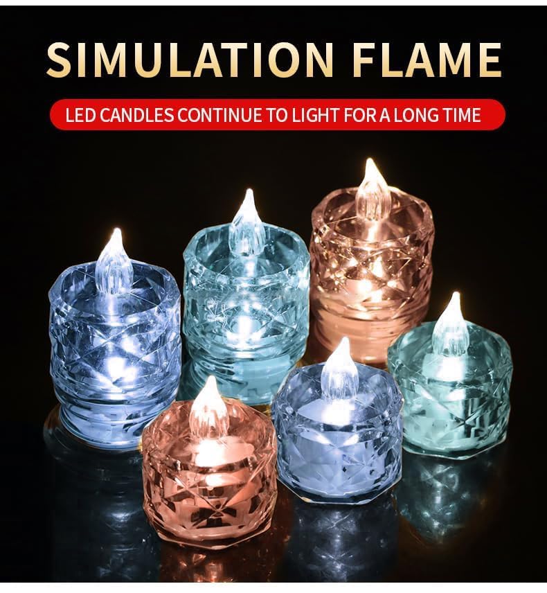 AENCI ENTERPRISE Crystal Flameless and Smokeless Decorative Candles Transparent Acrylic Led Tea Light for Diwali Christmas Festival Candles Multicolor (Diamond led candles-KTC-104, Pack of 6) - Image 2