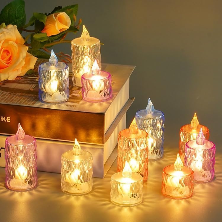 AENCI ENTERPRISE Crystal Flameless and Smokeless Decorative Candles Transparent Acrylic Led Tea Light for Diwali Christmas Festival Candles Multicolor (Diamond led candles-KTC-104, Pack of 6) - Image 5