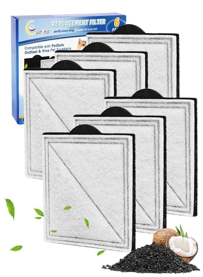 Cunina 6-Pack Cat Fountain Filter Replacement Compatible with PetSafe Outlast Pumpless Pet Fountain, Fit for Ion-X, Viva, Premier Cat Water Fountain Stainless Steel, Pet Water Fountain Filters for Dog & Cat - Image 1