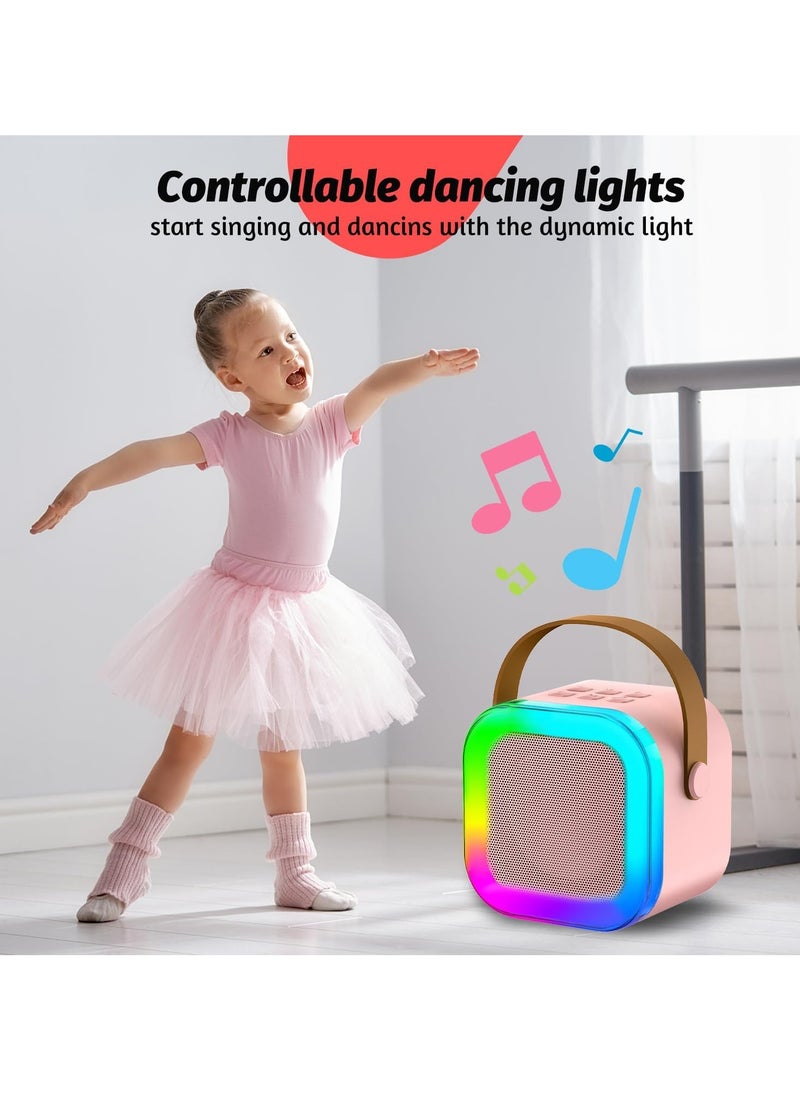 Generic Mini Karaoke Machine for Kids Adult Birthday Gift, Portable Bluetooth Karaoke Speaker with 2 Wireless Microphones and LED Colored Lights for Family Birthday Party (Pink)  - Image 3