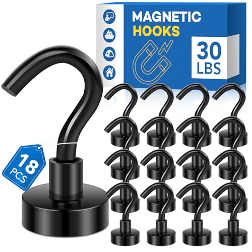 LOVIMAG Magnetic Hooks，30Lbs Black Magnet Hooks for Cruise Cabin, Magnetic Hooks for Hanging, Fridge, Classroom, Refrigerator, Ceiling, Office, Kitchen. Grill, Garage-18Pack - Image 1