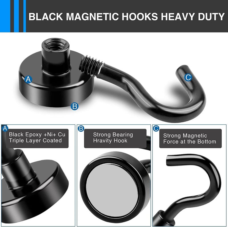 LOVIMAG Magnetic Hooks，30Lbs Black Magnet Hooks for Cruise Cabin, Magnetic Hooks for Hanging, Fridge, Classroom, Refrigerator, Ceiling, Office, Kitchen. Grill, Garage-18Pack - Image 5