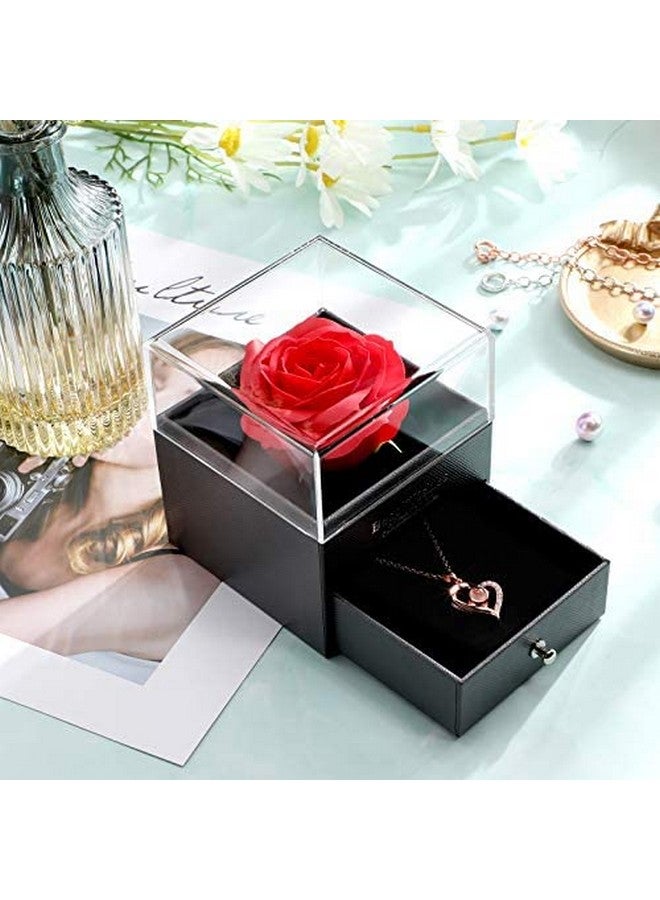 Hicarer I Love You Necklace 100 Languages Projection Heart Pendant Necklace With Red Rose Jewelry Storage Box Gifts For Christmas Mom Wife Girlfriend Wedding Birthday(Rose Gold) - Image 3