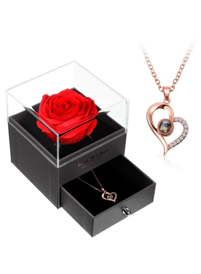 Hicarer I Love You Necklace 100 Languages Projection Heart Pendant Necklace With Red Rose Jewelry Storage Box Gifts For Christmas Mom Wife Girlfriend Wedding Birthday(Rose Gold) - Image 1