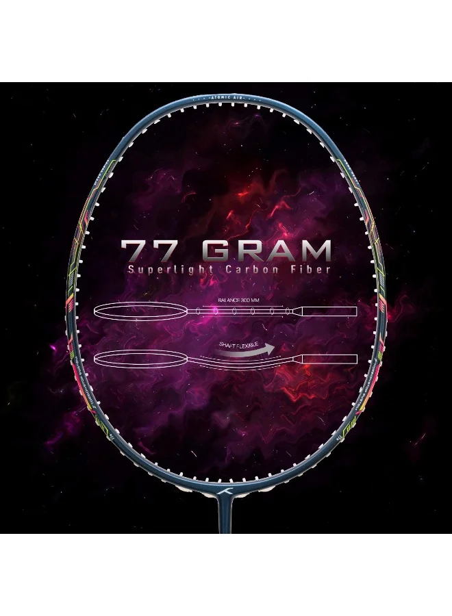 هندرد مضرب تنس الريشة Atomic Air 77 من ألياف الكربون مع غطاء كامل للاعبين المتوسطين (84 جرام، أقصى شد - 32 رطل)