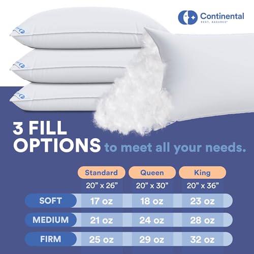 Continental Bedding | Harmony White Down Pillow | 550 Fill Power | 400 Thread Count Cotton Cover | Made in USA | Queen, Soft | 2 Pack - Image 3