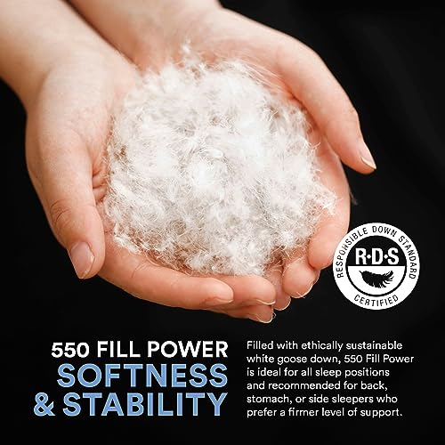 Continental Bedding | Harmony White Down Pillow | 550 Fill Power | 400 Thread Count Cotton Cover | Made in USA | Queen, Soft | 2 Pack - Image 5