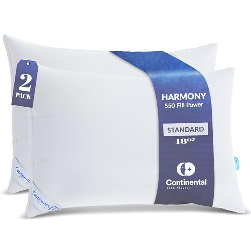 Continental Bedding | Harmony White Down Pillow | 550 Fill Power | 400 Thread Count Cotton Cover | Made in USA | Queen, Soft | 2 Pack - Image 1
