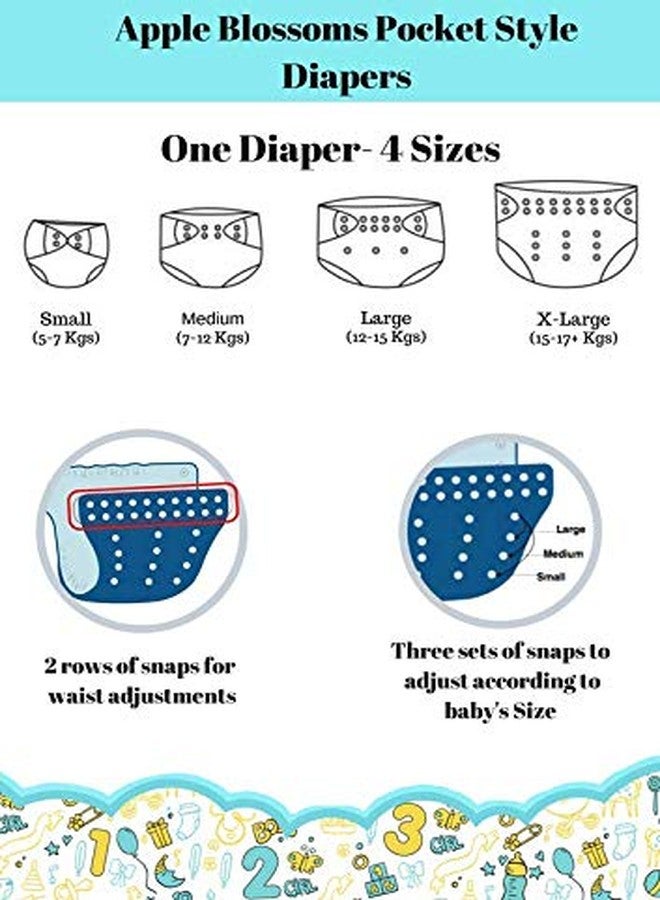 Apple Blossoms Reusable Pocket Style Cloth diaper for babies 3M to 3Y | CPSIA Certified 300+wash |Washable & Adjustable Snap Button | pack includes 1 Diaper with 2 organic Bamboo cotton inserts - Image 4