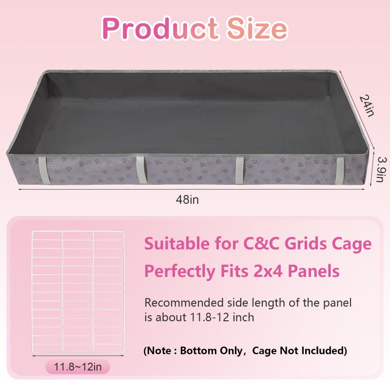 Funfurry Waterproof Guinea Pig Cage Liner,Washable Tarp Bottom Base,Cage Liners for Small Animals,Hamster Chinchilla Hedgehog Ferret Rabbit. (Dark Grey-Paw, 24" X 48") - Image 2