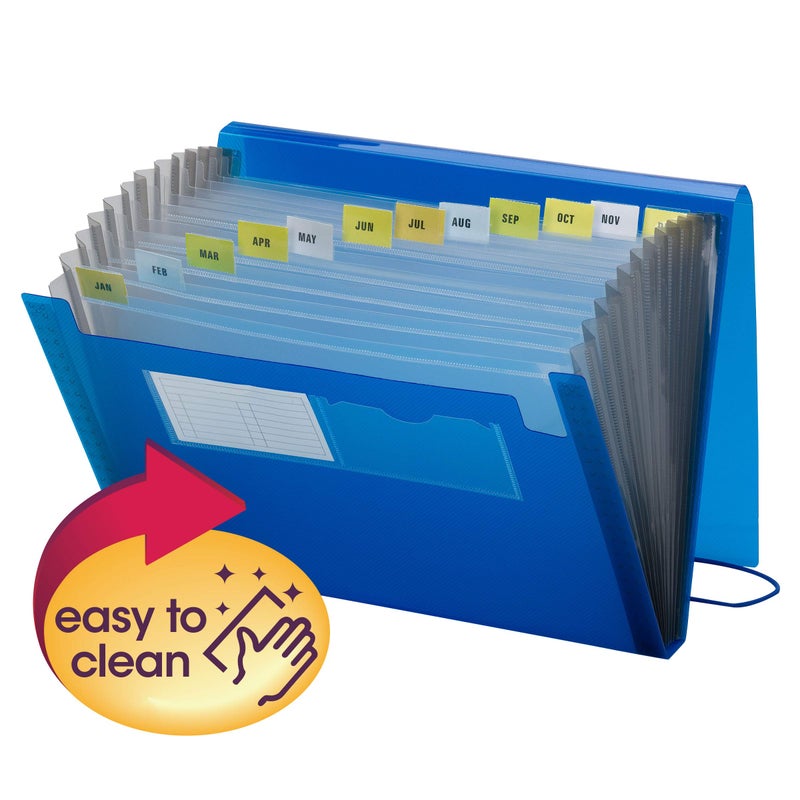 Smead Poly Expanding File, 12 Pockets, Flap and Cord Closure, Letter Size, Blue (70876) - Image 2