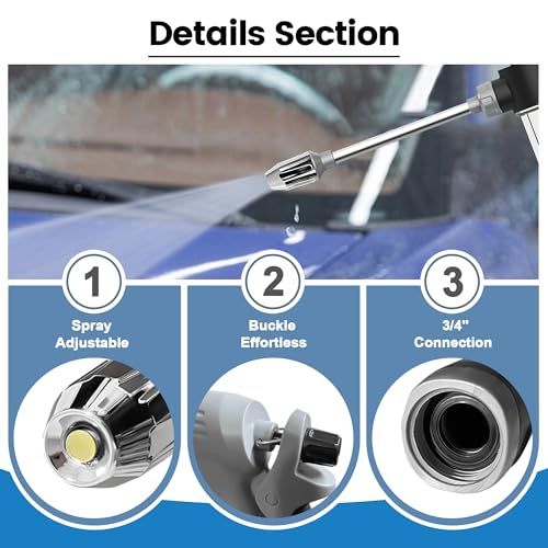 AjiuSir High Pressure Soap Sprayer for Garden Hose Foam Gun Car Wash Sprayer with 35oz100cc Plastic Soap Dispenser Bottle Adjustable Nozzle for Gardening Solar Panel Cleaning Pet Showering Grey - Image 3