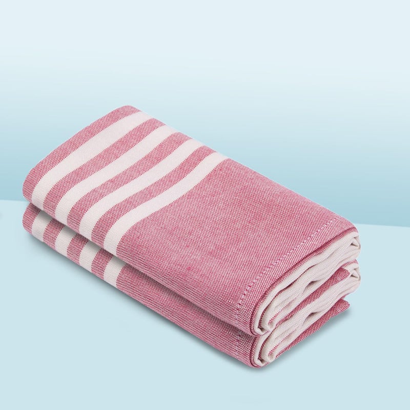 Mush Bamboo Turkish Hand Towels Set of 2 | 100% Bamboo Gym Towel for Men/Women | Ultra Soft, Absorbent & Quick Dry Towel for Gym, Travel, Sports and Yoga | 40 x 60 cms | 250 GSM, Red Stripe - Image 2