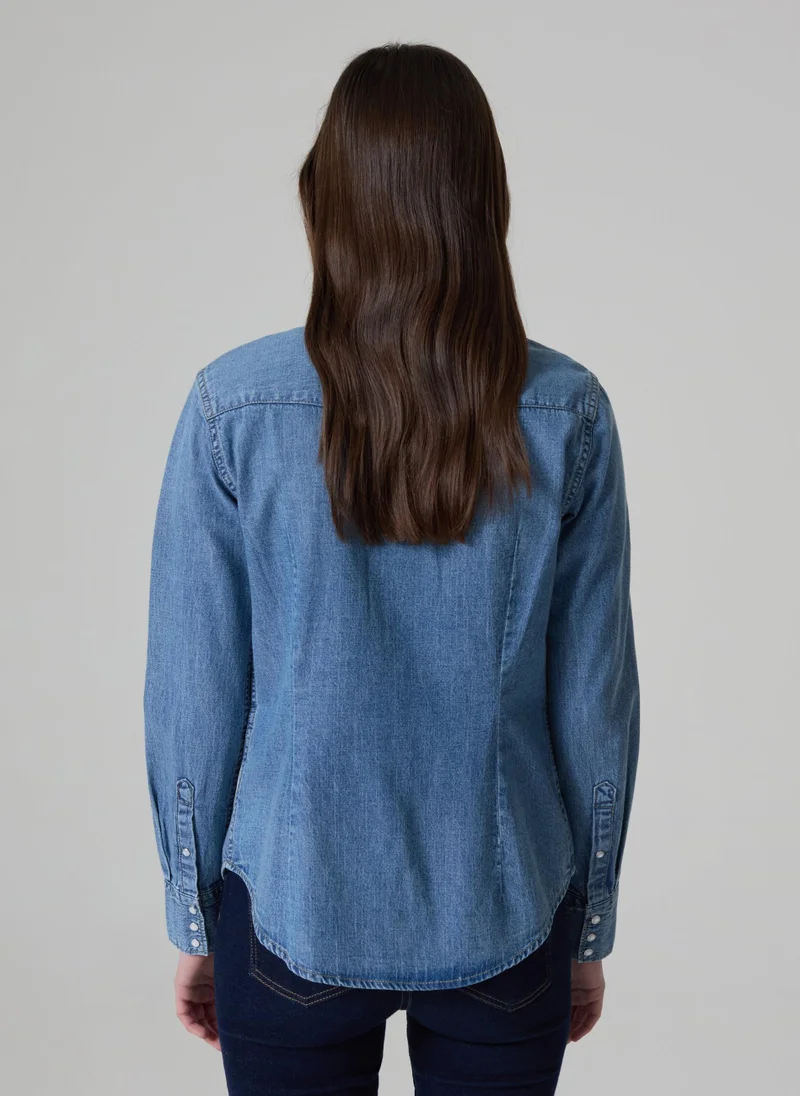 او في اس Western Shirt In Denim With Pockets