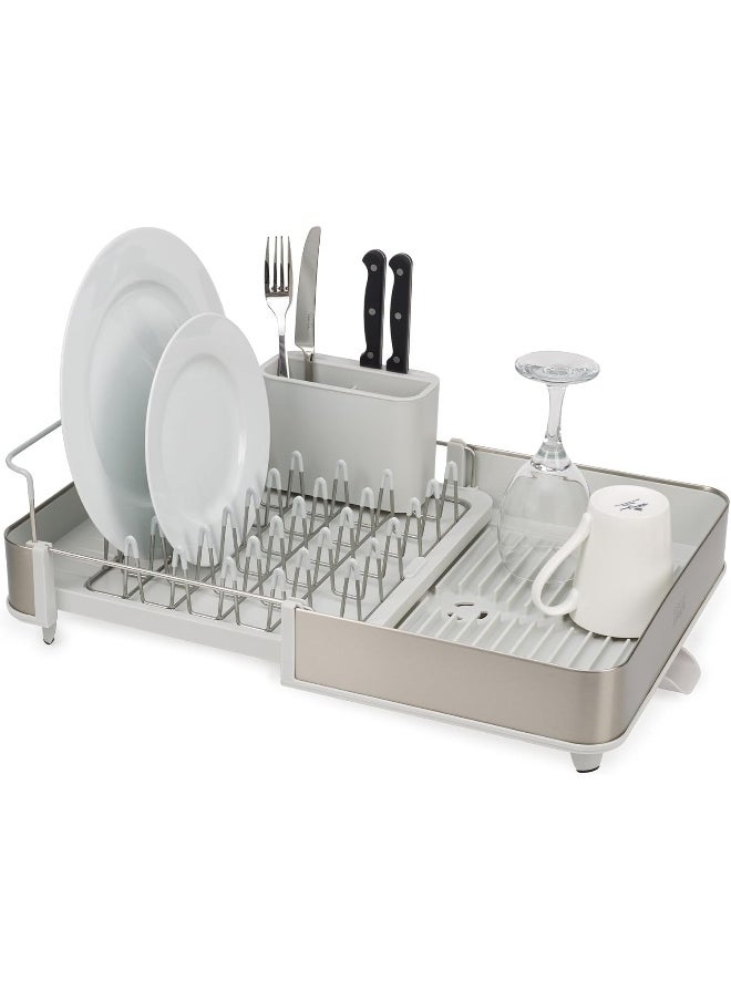 Joseph Joseph Joseph Joseph Extend Steel Expandable Dish Rack with Removable Cutlery Holder, Swivel Drip Spout, Dish Rack, Stainless Steel/Stone  - Image 1